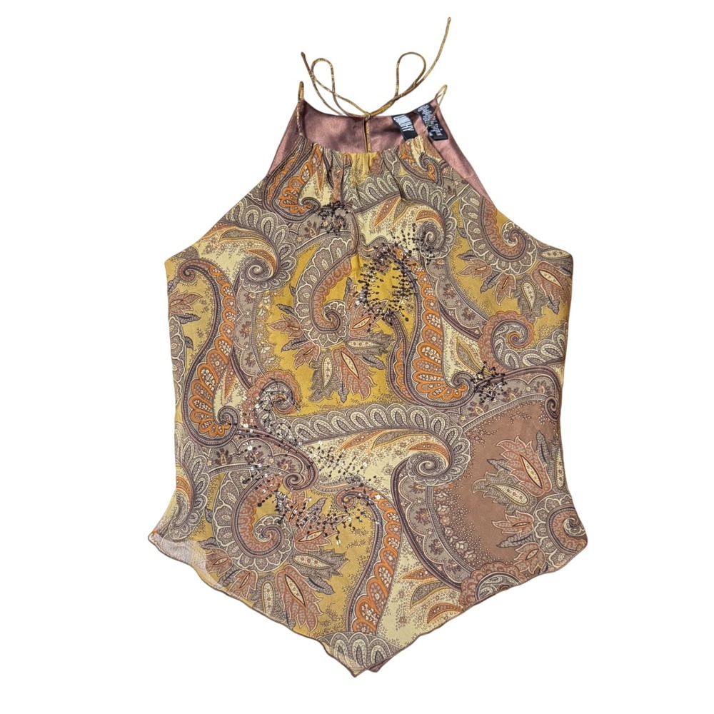 Laundry by Shelli Segal Silk Beaded Paisley Halter Top